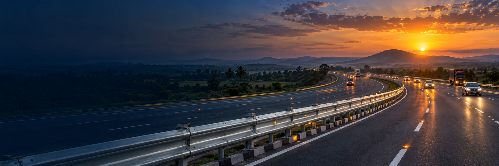 W beam crash barrier along an Indian highway supplied by Auroguard Private Limited